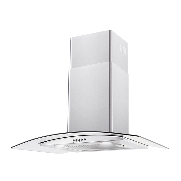 Campana de Pared IHD CH MILAN 30 de 75 cm con Filtros Purificadores en Acero Inoxidable y Cristal Curvo