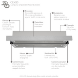 Campana Empotrable Nariz Extraíble IHD CEX80 de 80 cm en Acero Inoxidable