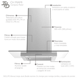 Campana de Pared IHD CH MIAMI 30 de 75 cm (30 pulgadas) con Filtros Purificadores en Acero Inoxidable y Cristal Plano