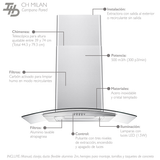 Campana de Pared IHD CH MILAN 30 de 75 cm con Filtros Purificadores en Acero Inoxidable y Cristal Curvo