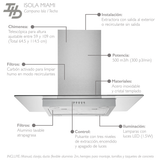 Campana de Isla IHD ISOLA MIAMI 90 de 90 cm con Filtros Purificadores y Cristal Plano en Acero Inoxidable