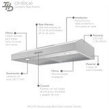 Campana Bajo Alacena / Gabinete IHD CB100X60 de 60 cm (24 pulgadas) con Filtros Purificadores en Acero Inoxidable