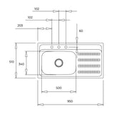 Tarja Empotrar Acero Inox Teka GALAXY 950 T-XN 1B 1D R BW Escurridor Derecho