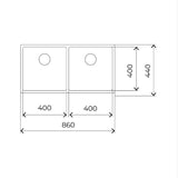 Tarja Empotre Teka FLEXLINEA RS15 860 M-XT 2B 86cm 2 Tinas A Inox