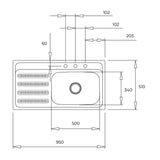 Tarja Empotrar Acero Inox Teka GALAXY 950 T-XP 1B 1D L BW Escurridor Izquierdo