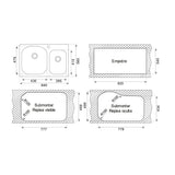 Tarja Empotre/Submontar Teka DM 33.22 2C 9 de 84 cm Dos cubetas Acero Inox