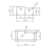 Tarja Doble Teka BE 2C 880 (TU 34.18 R) Submontar Acero Inoxidable