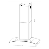 Campana de Pared IHD CH MILAN 60 de 60 cm (24 pulgadas) Filtros Purificadores en Acero Inoxidable y Cristal Curvo
