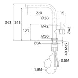 Mezcladora Monomando Extraíble Teka UNI 9331 BK de 34 cm Acero Negro