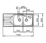 Tarja Empotrar Acero Inox Teka Universe 80 T-XP 2B 1D Dos Tinas 34 cm