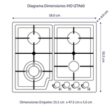Parrilla de Gas IHD IZTA60 de 60 cm Cubierta de Acero Inoxidable y 4 Quemadores