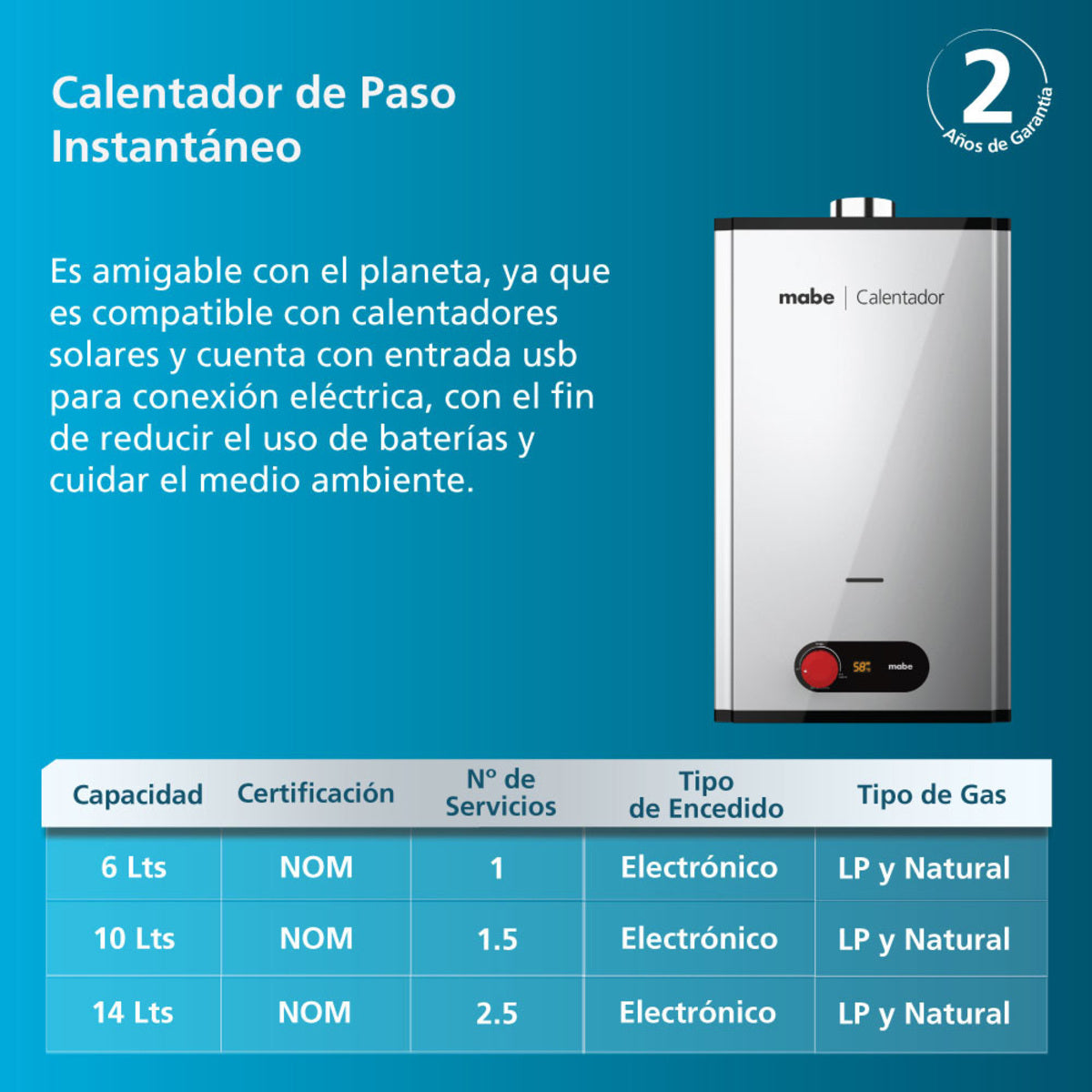 Calentador Instantáneo de Gas LP 1 Servicio 6 L Gris Mabe - CIM062SLP, Calentadores de Agua, Más para el hogar