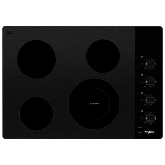 Parrilla Eléctrica  Vitrocerámica Whirlpool WCE55US0HB de 78 cm (30 pulgadas) con 4 Quemadores Color Negro