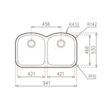 Tarja / Fregadero Teka BE 2C D940 (TU 37.20) para Submontar de 94 cm (37") Dos Tinas Acero Inoxidable
