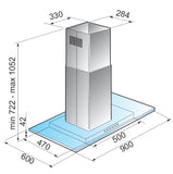 Campana de Isla IHD ISOLA MIAMI 90 de 90 cm (36 pulgadas) con Filtros Purificadores y Cristal Plano en Acero Inoxidable