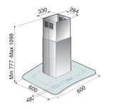 Campana de Isla IHD ISOLA MILAN 60 de 60 cm (24 pulgadas) con Filtros Purificadores y Cristal Curvo en Acero Inoxidable