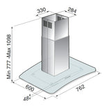Campana de Isla IHD ISOLA MILAN 30 de 76 cm (30 pulgadas) con Filtros Purificadores y Cristal Curvo en Acero Inoxidable